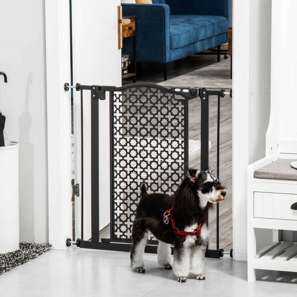 74-80 cm Pet Safety Gate Stair Pressure Fit w/ Auto Close Double Locking, Black