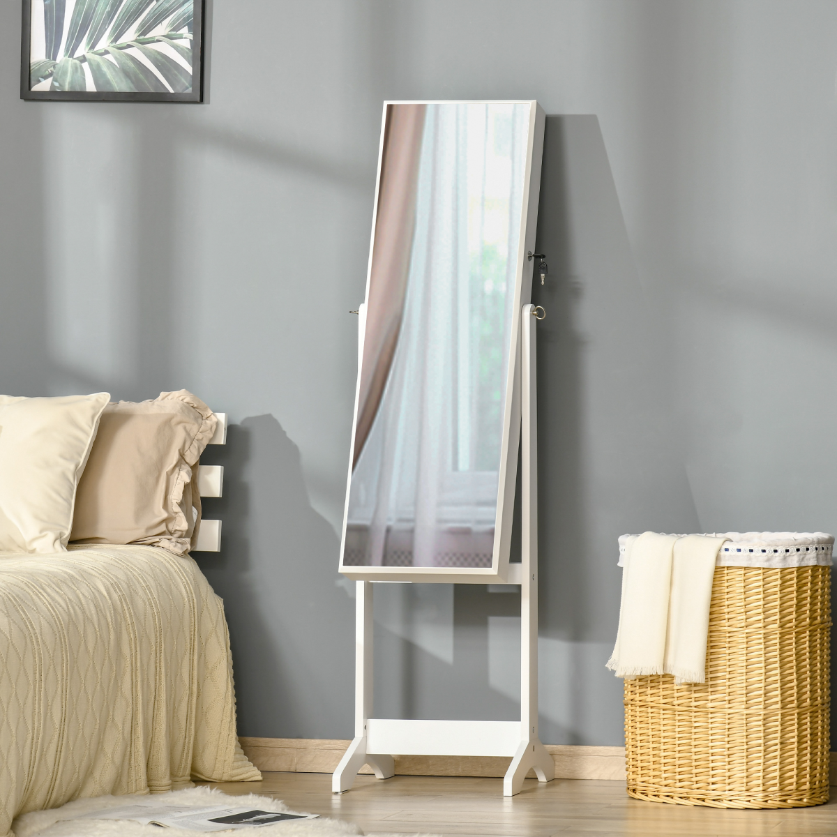 Mirrored Jewellery Cabinet Lockable Jewellery Organiser White