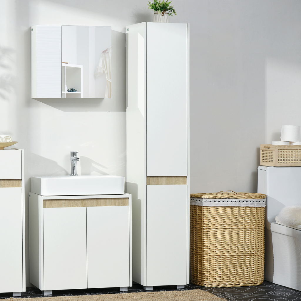 Tall Bathroom Cabinet Modern Freestanding Tallboy w/ Adjustable Shelves White
