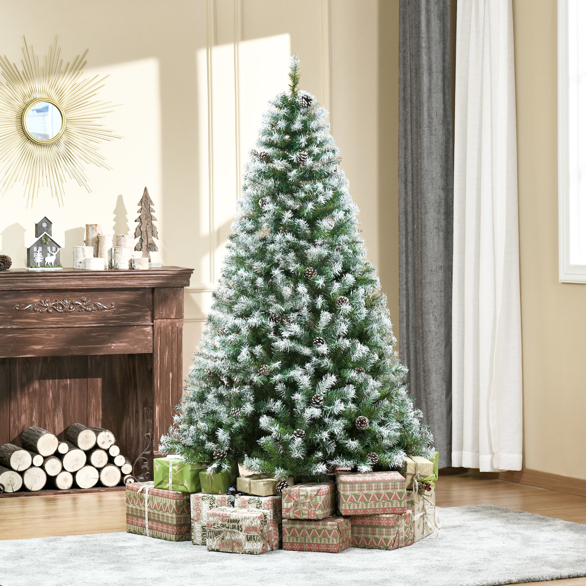 6FT Artificial Christmas Tree Pine Cones Xmas Home Deco Automatic Open Green