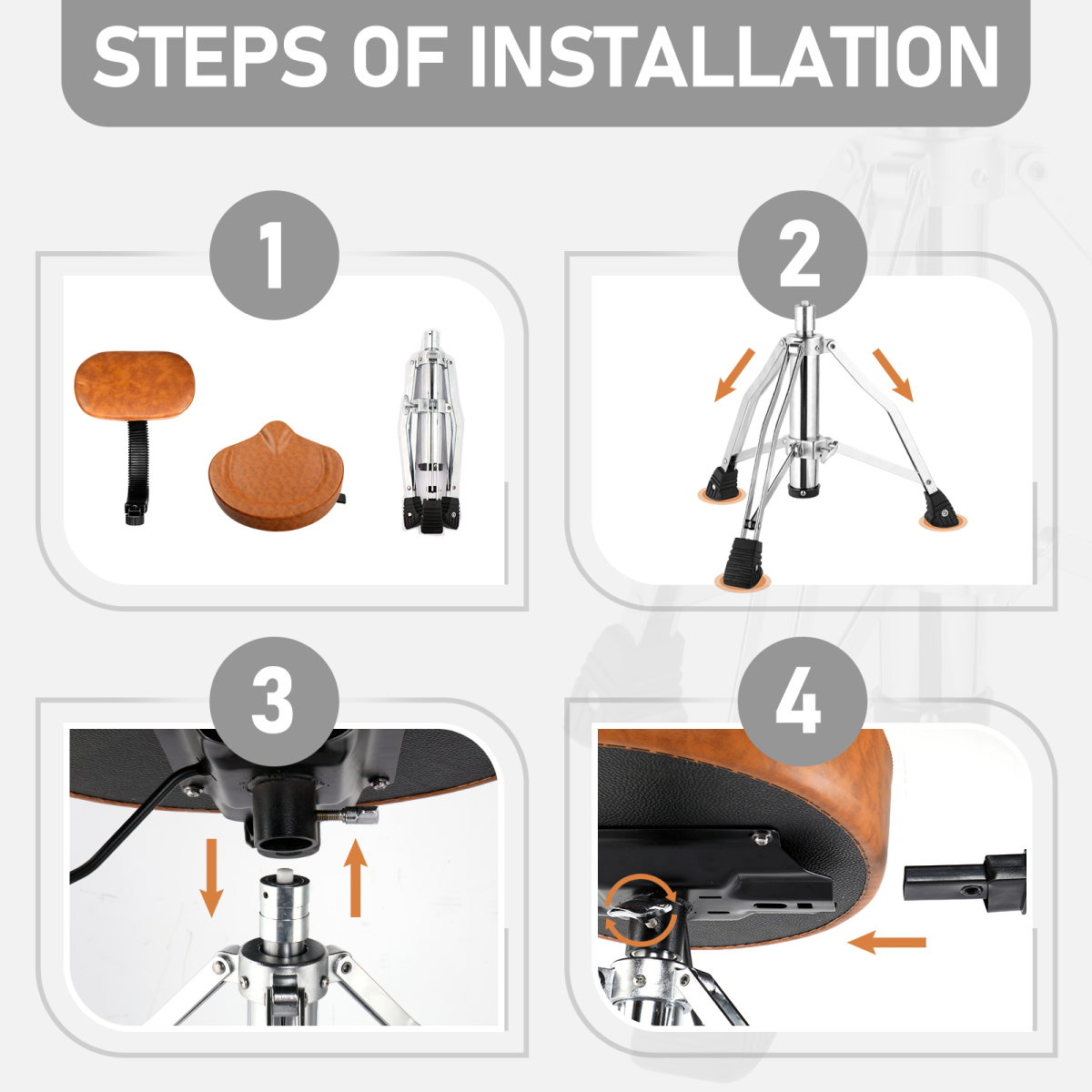 Drum Throne with Backrest, Hydraulic Drum Stool Adjustable Height, Heavy Duty Hydraulic Drum Seat Saddle Design for Drummers Brown