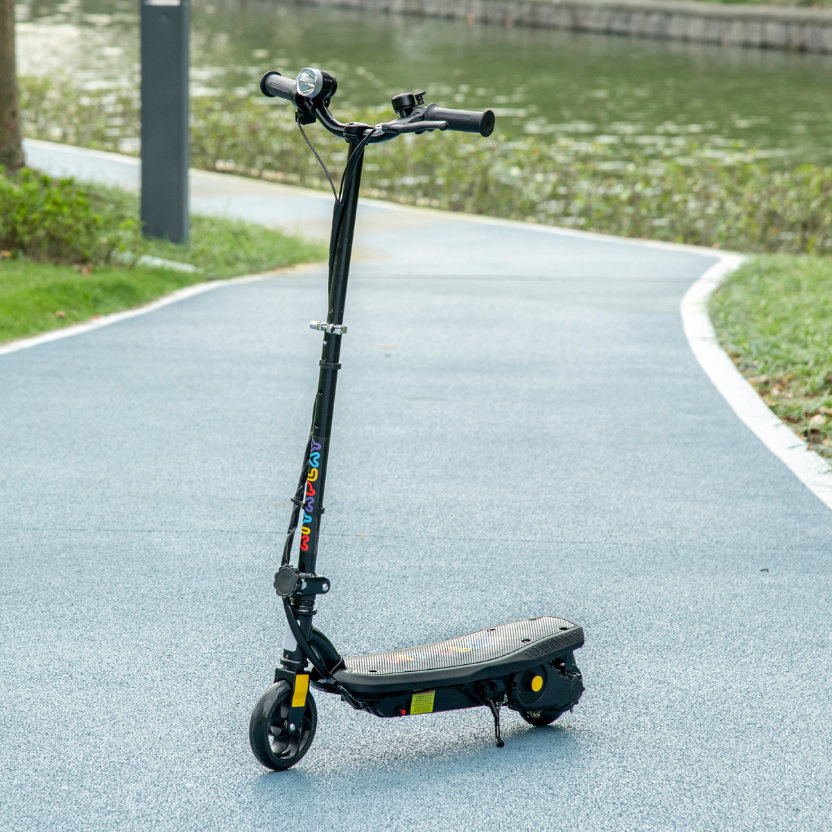 Folding Electric Scooter E-Scooter with LED Headlight, for Ages 7-14 Years - Black