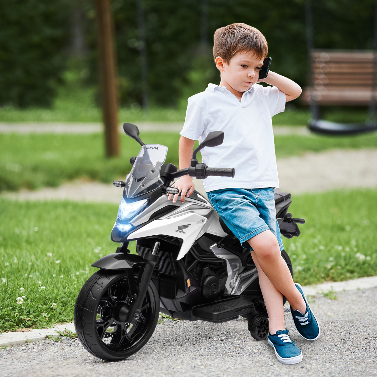 AIYAPLAY Honda Licensed 12V Kids Electric Motorbike with Music Headlights - White