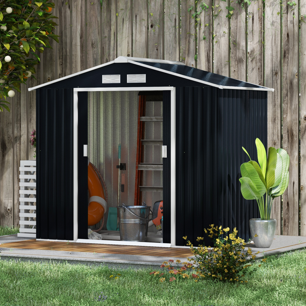 Lockable Garden Shed Large Patio Roofed Foundation 7ft x 4ft,Grey Vent