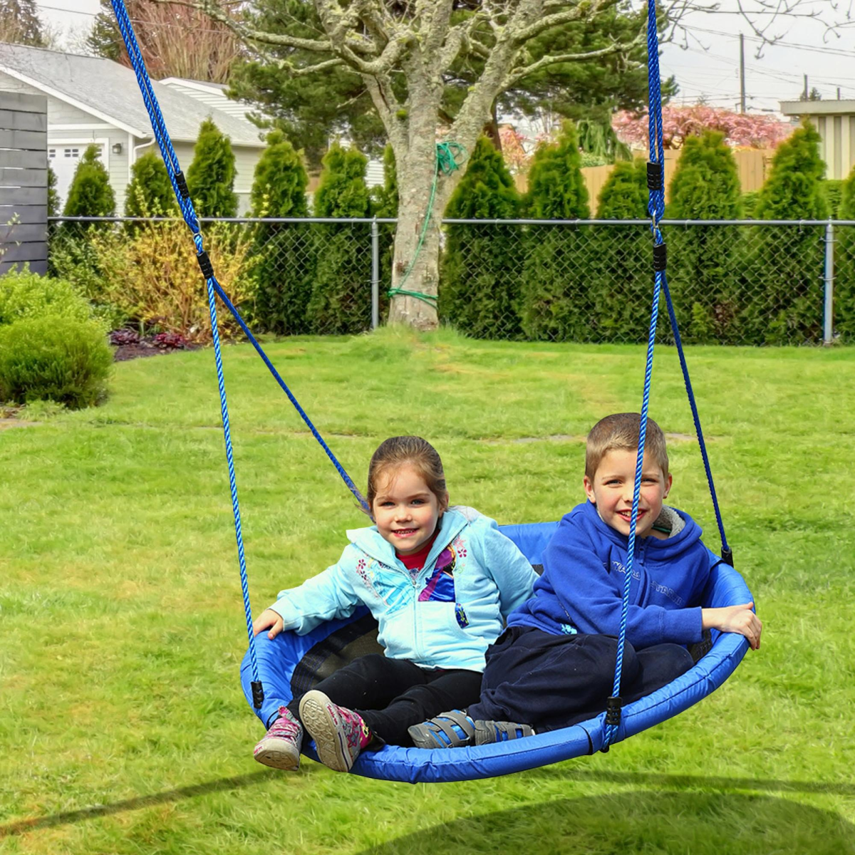 Round Swing Kids Game Spin Rope Playground Steel 100cm Playroom HOMCOM