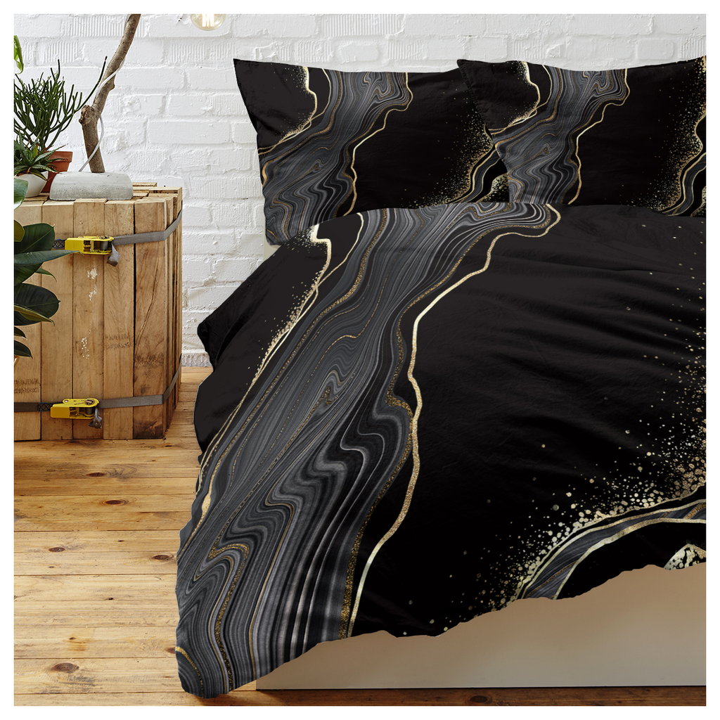 Black Gold Grey Marble Bedding Watercolor Marble Duvet Cover Set Abstract Chic Printed Design Quilt Cover Single 1 Duvet Cover 2 Pillowcase