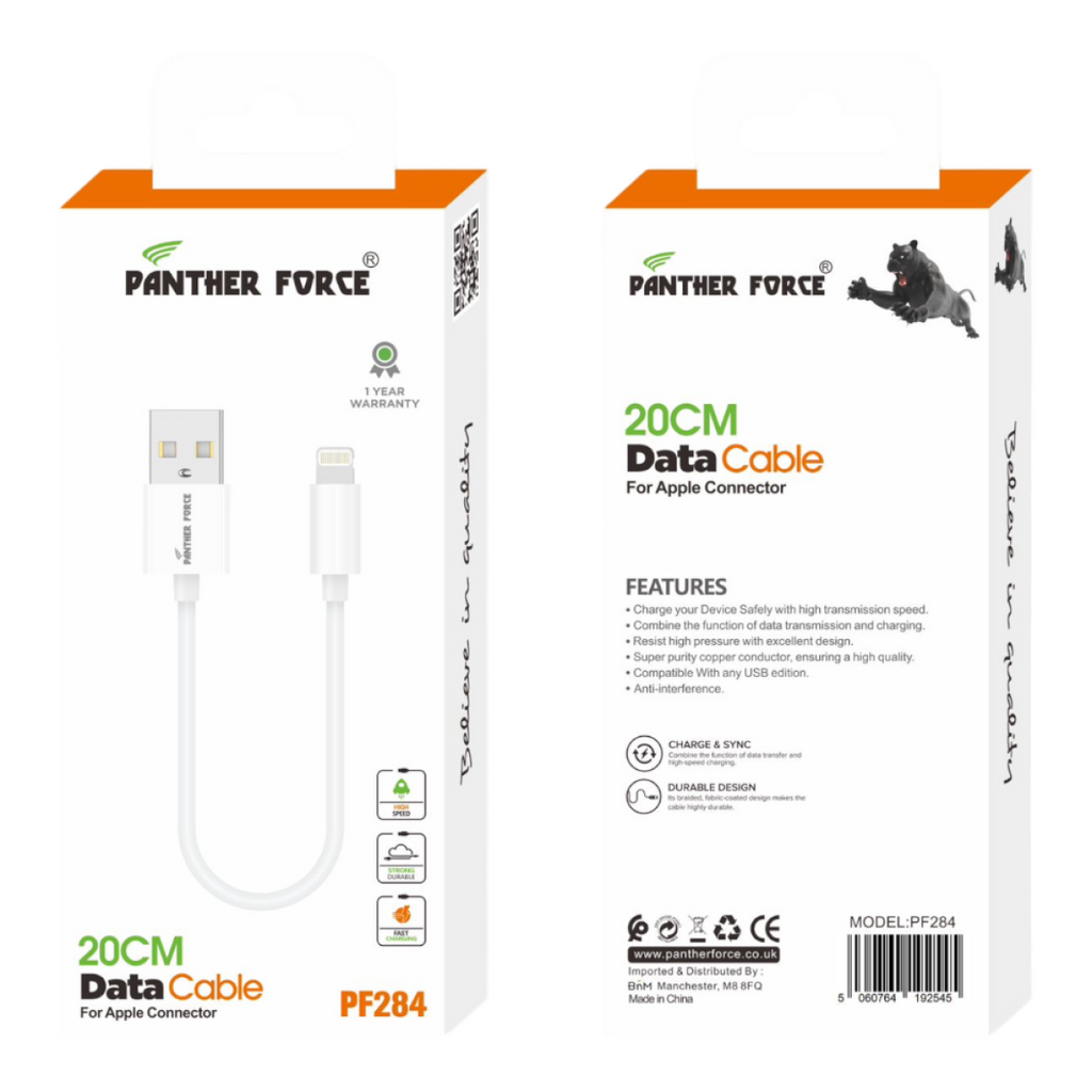 Panther Force 20cm Data Cable Apple Connector - Fast Charging and Data Transfer
