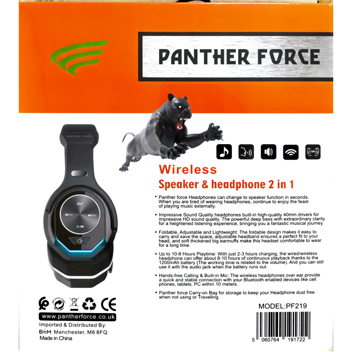 Panther Force Wireless Bluetooth Headphone + Twistout Speaker PF219