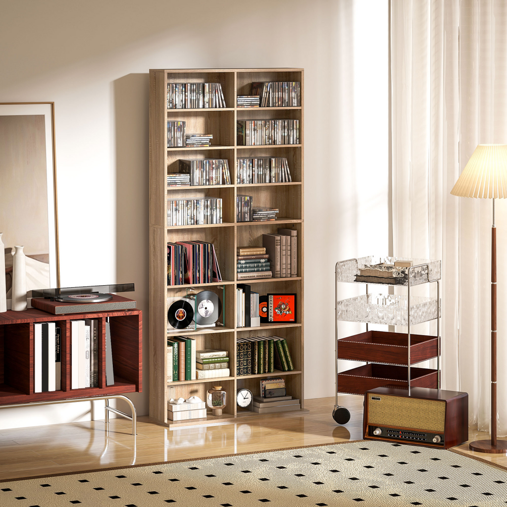 HOMCOM 640 CD Storage Unit 360 DVD Storage Tower with 18 Compartments Natural