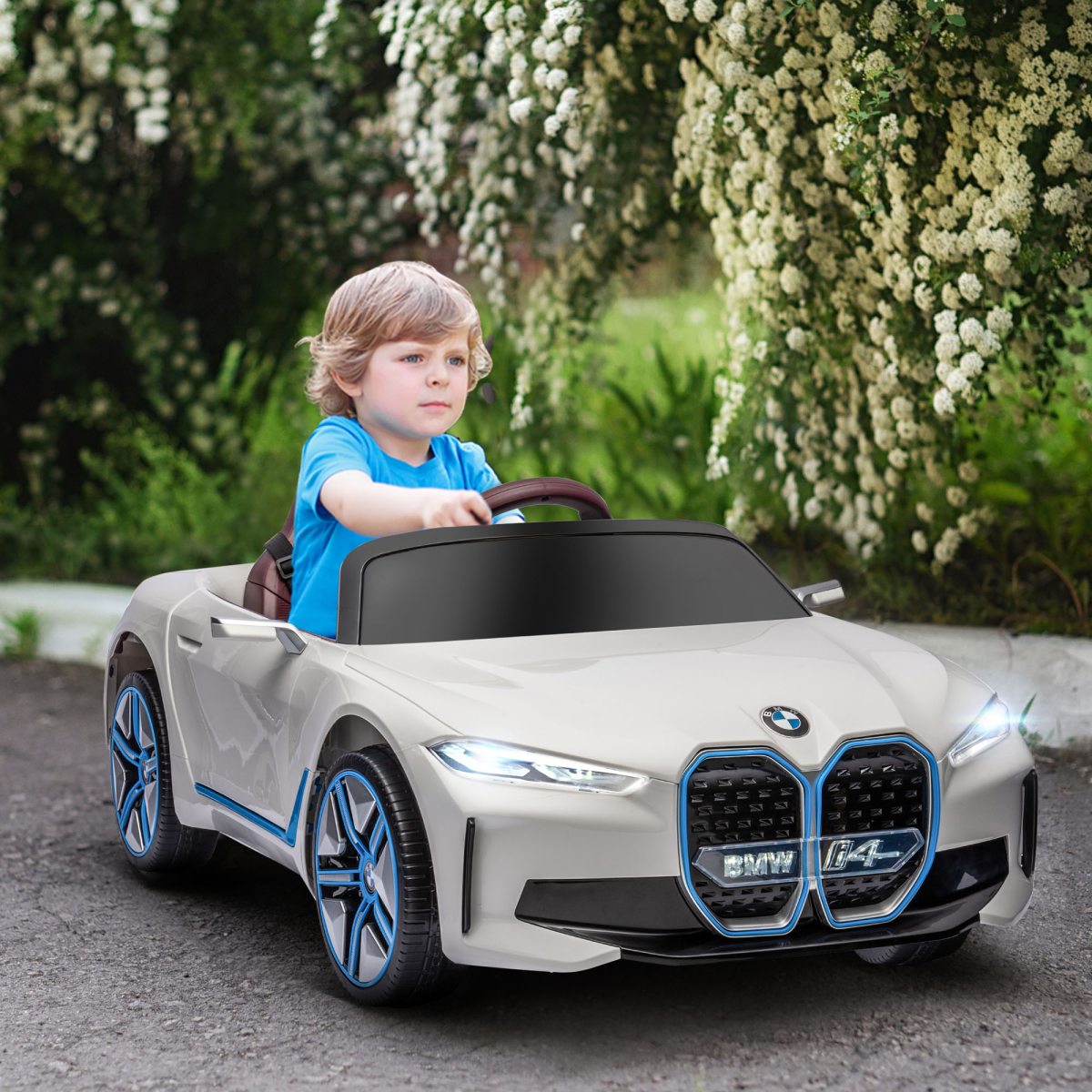 BMW i4 Licensed 12V Kids Electric Ride-On with Portable Battery - White