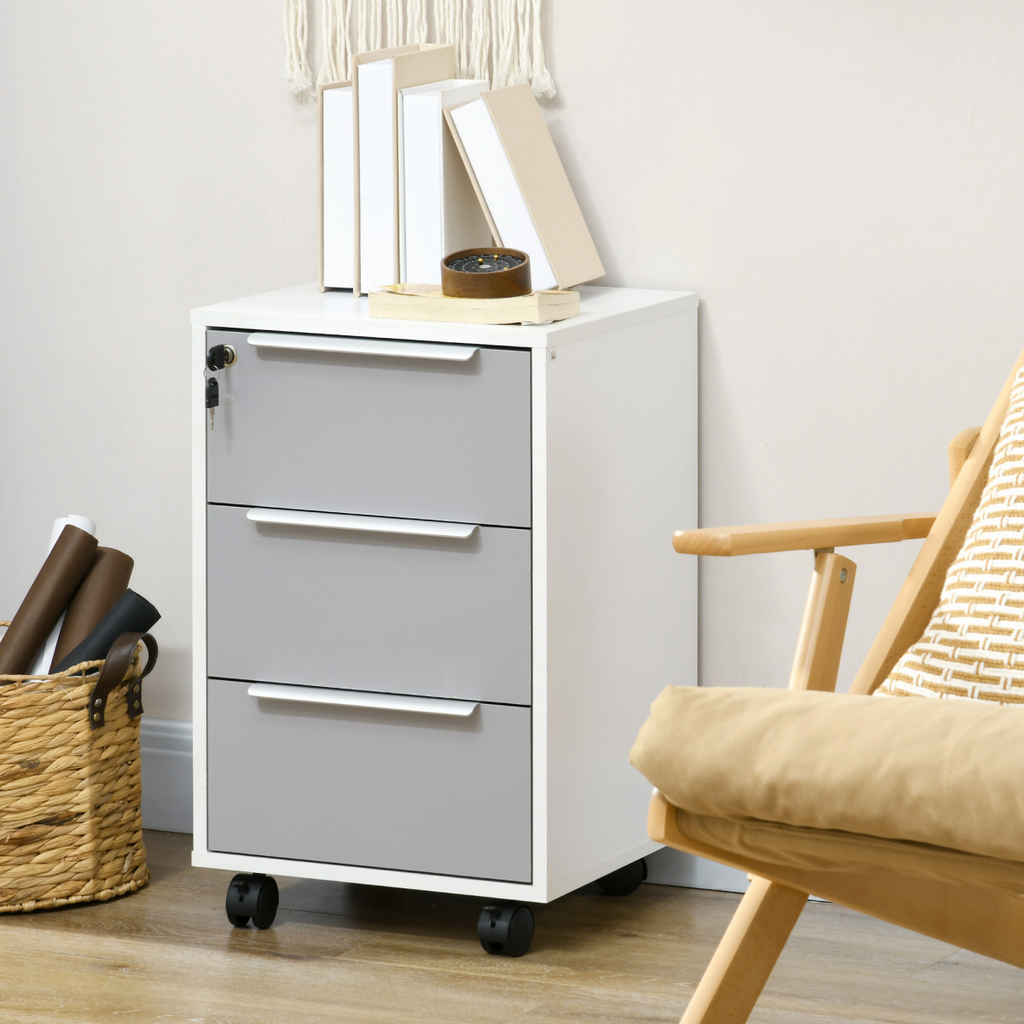 3-Drawer Locking File Cabinet Mobile Chest of Drawers Side Table Wheels
