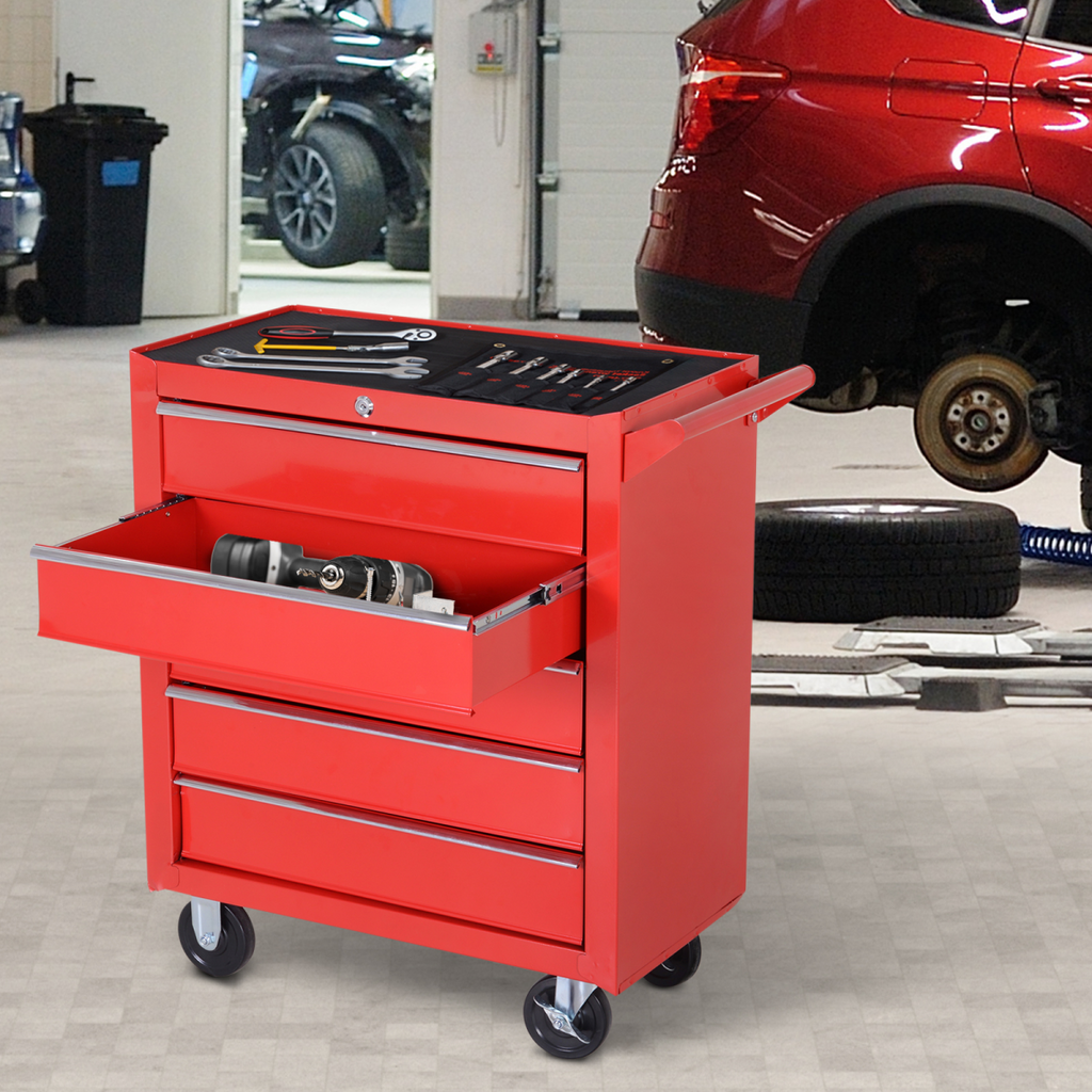 Roller Tool Cabinet Storage Box 5 Drawers Wheels Caster Garage Workshop Red