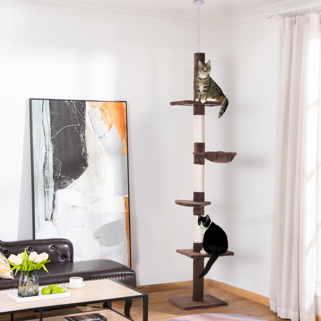 Floor to Ceiling Cat Tree for Indoor Cats 5-Tier Kitty Tower Brown