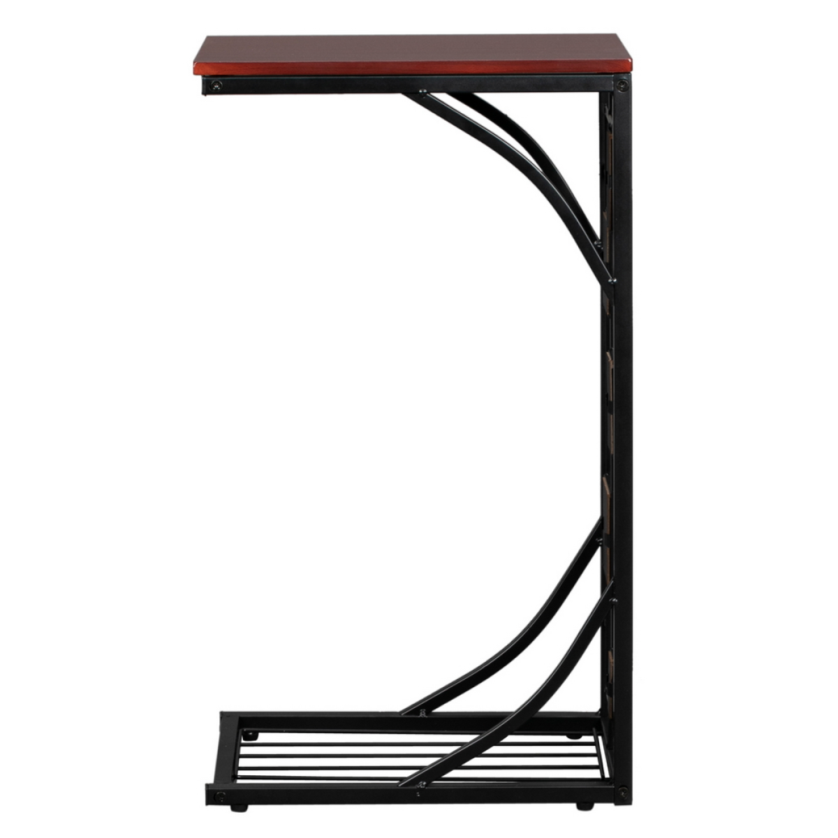 C-Shaped End Table with Gravel Pattern, Brown Top & Black Powder-Coated Base