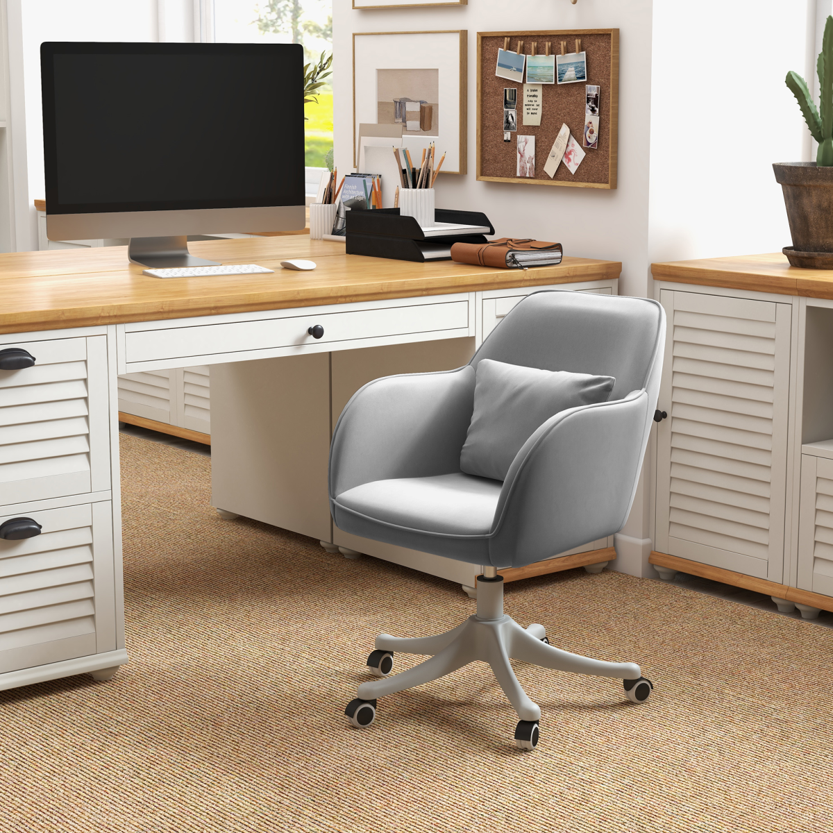 Office Chair with Rechargeable Electric Vibration Massage Lumbar Pillow, Wheels