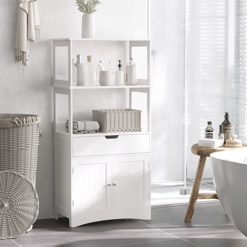 kleankin Bathroom Floor Storage Cabinet Kitchen Sideboard Standing Unit  Doors