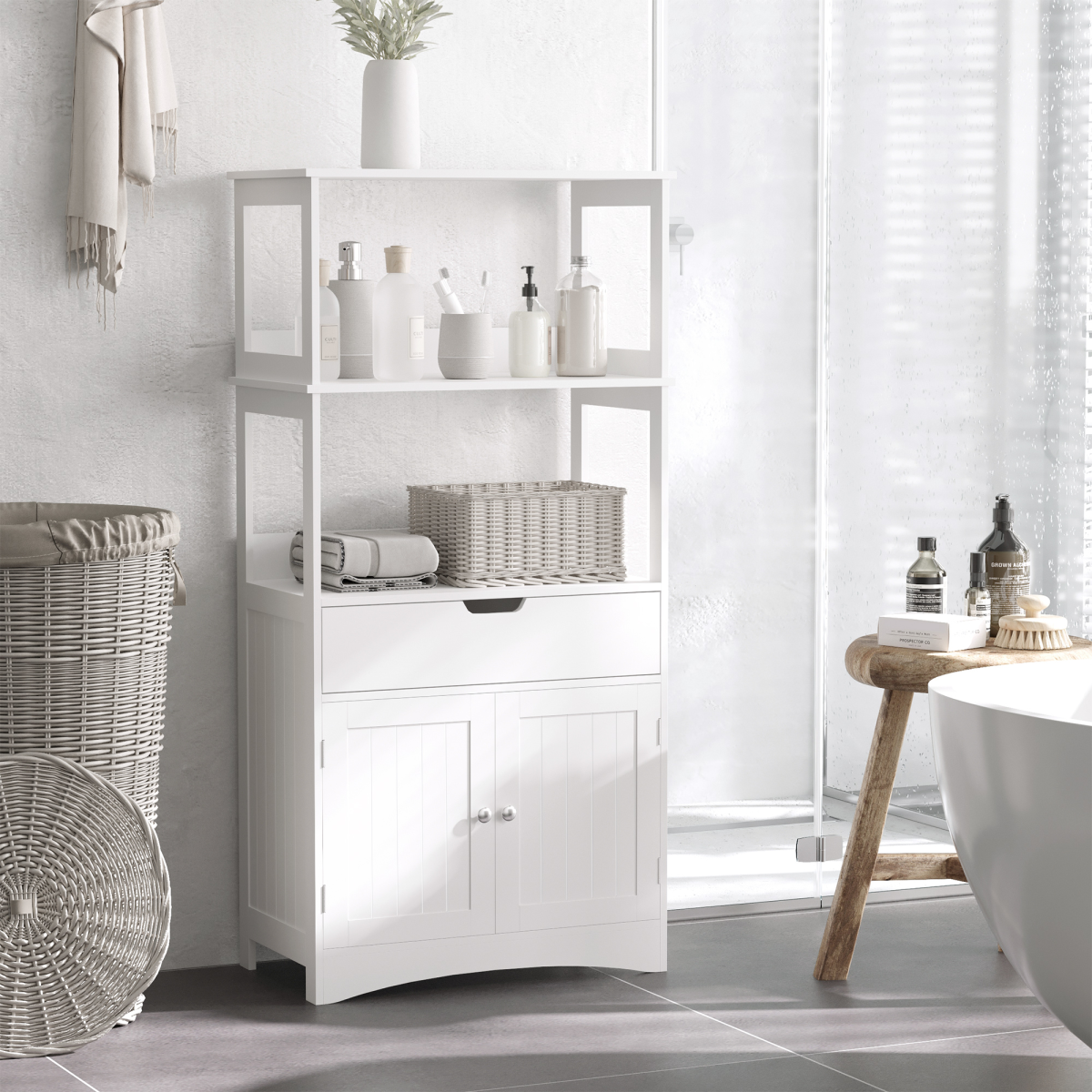 kleankin Bathroom Floor Storage Cabinet Kitchen Sideboard Standing Unit  Doors