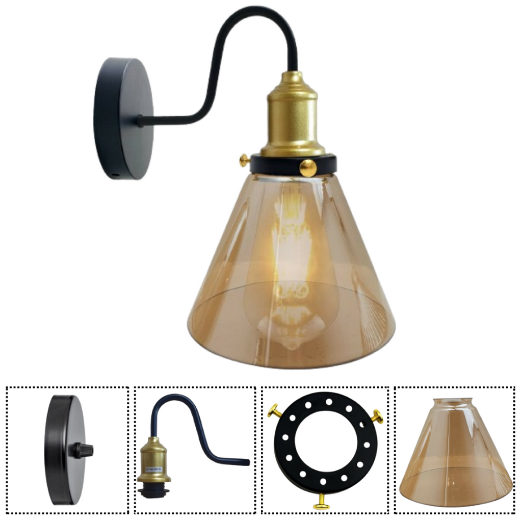 Industrial glass wall light Amber Glass cone replacement Lampshade ~1771