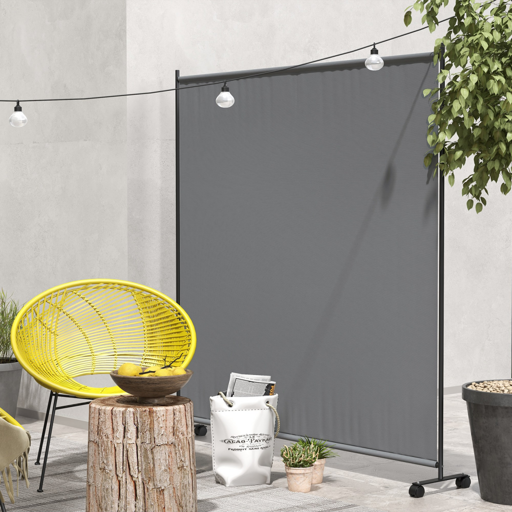 Outsunny Garden Screen with Wheels, 6ft Rolling Privacy Room Divider, Dark Grey