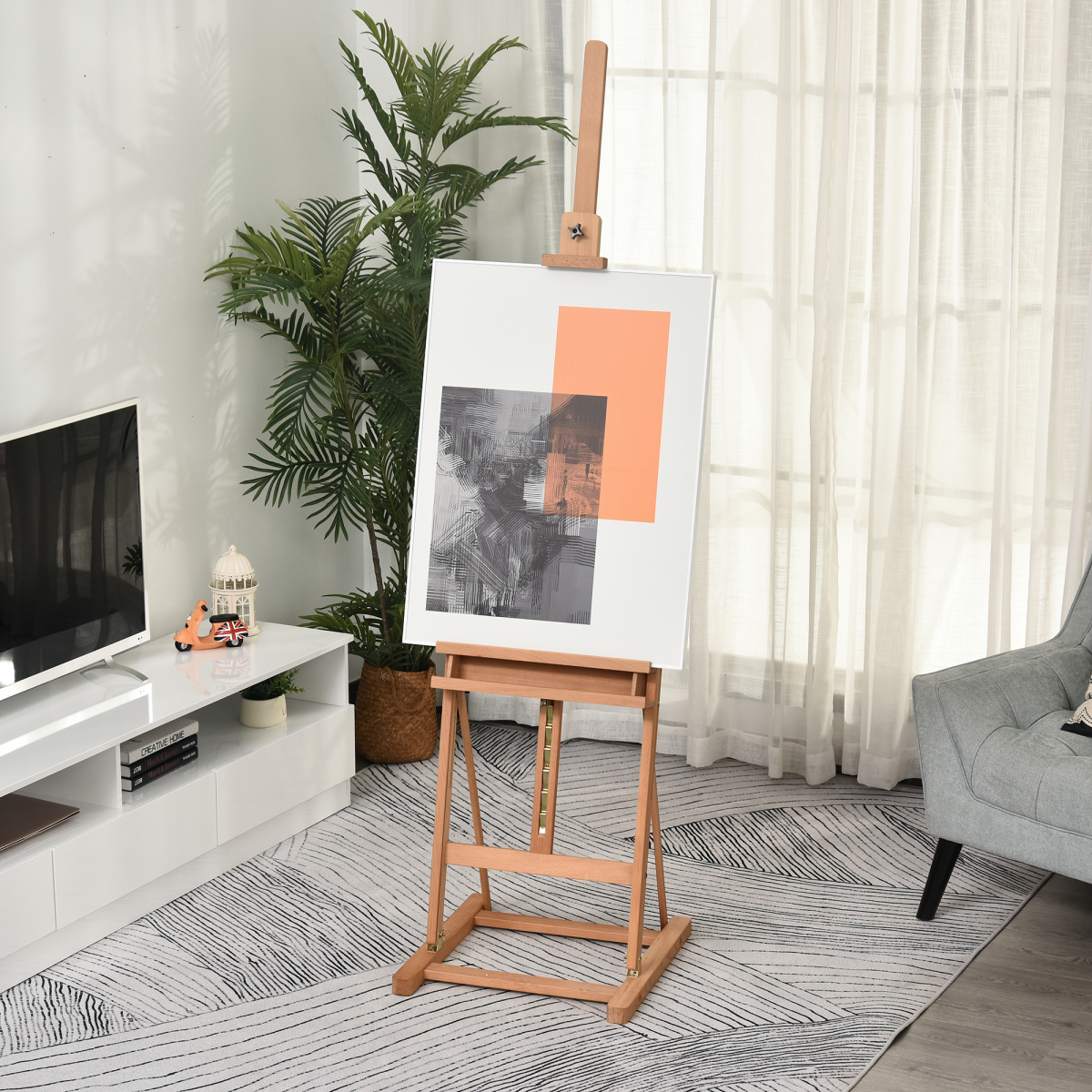 H-Frame Studio Easel Height Adjustable with Canvas Holder Pencil Case Vinsetto