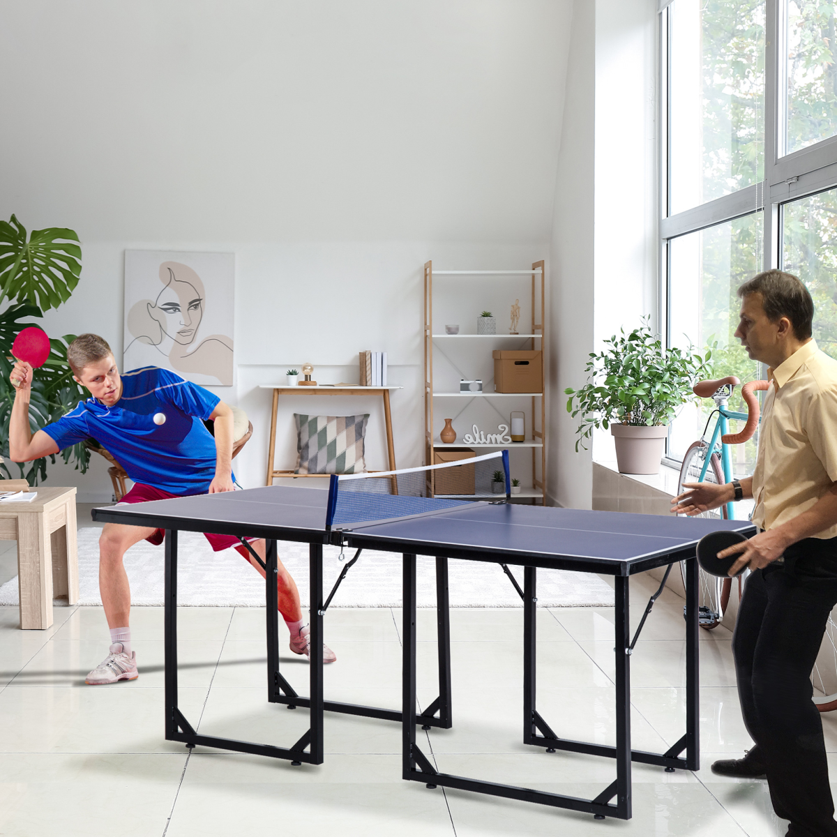 Tennis Table Ping Pong Foldable with Net Game Steel 183cm Indoor, Blue HOMCOM