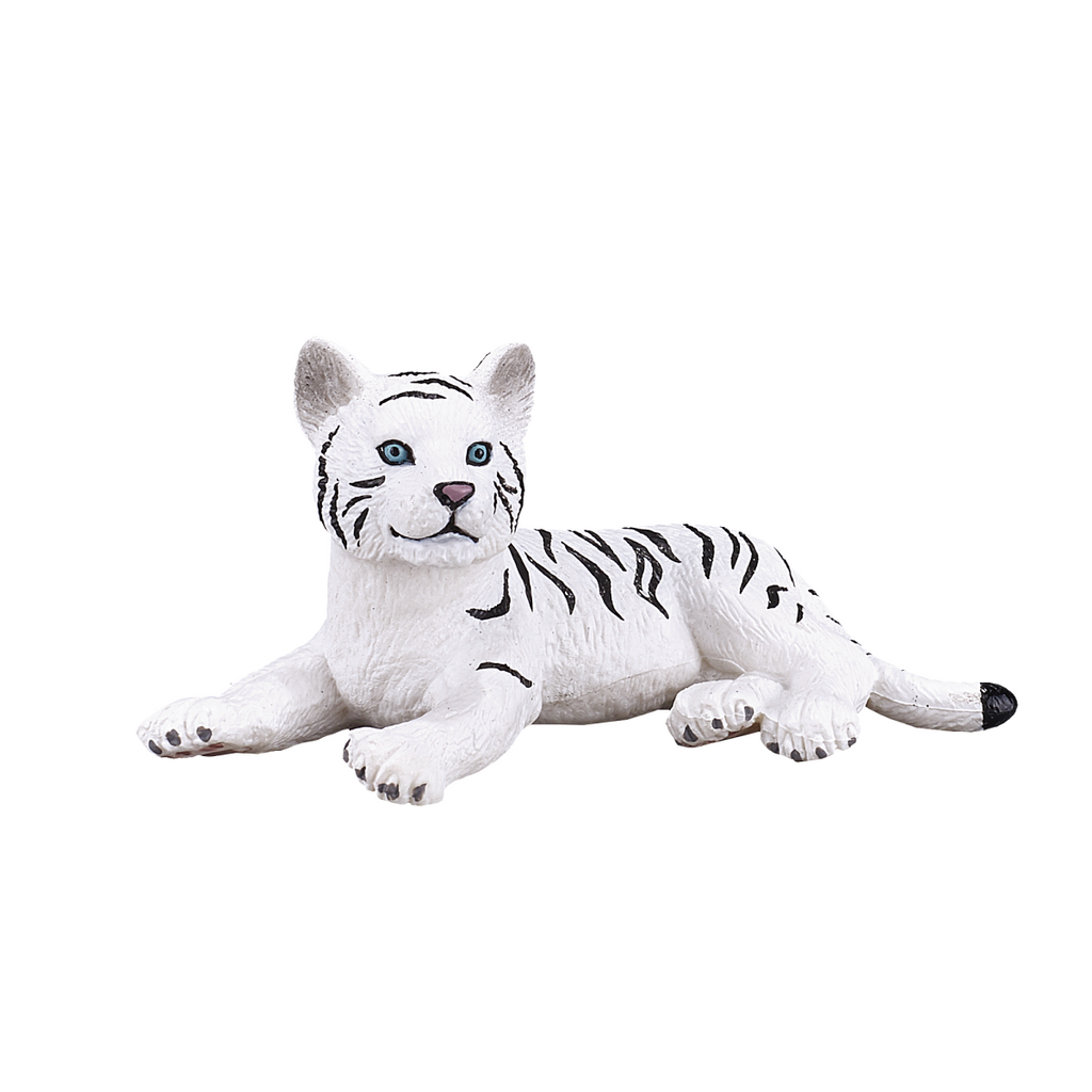 White Tiger Cub Laying Down Toy  Realistic Big Cat Figurine