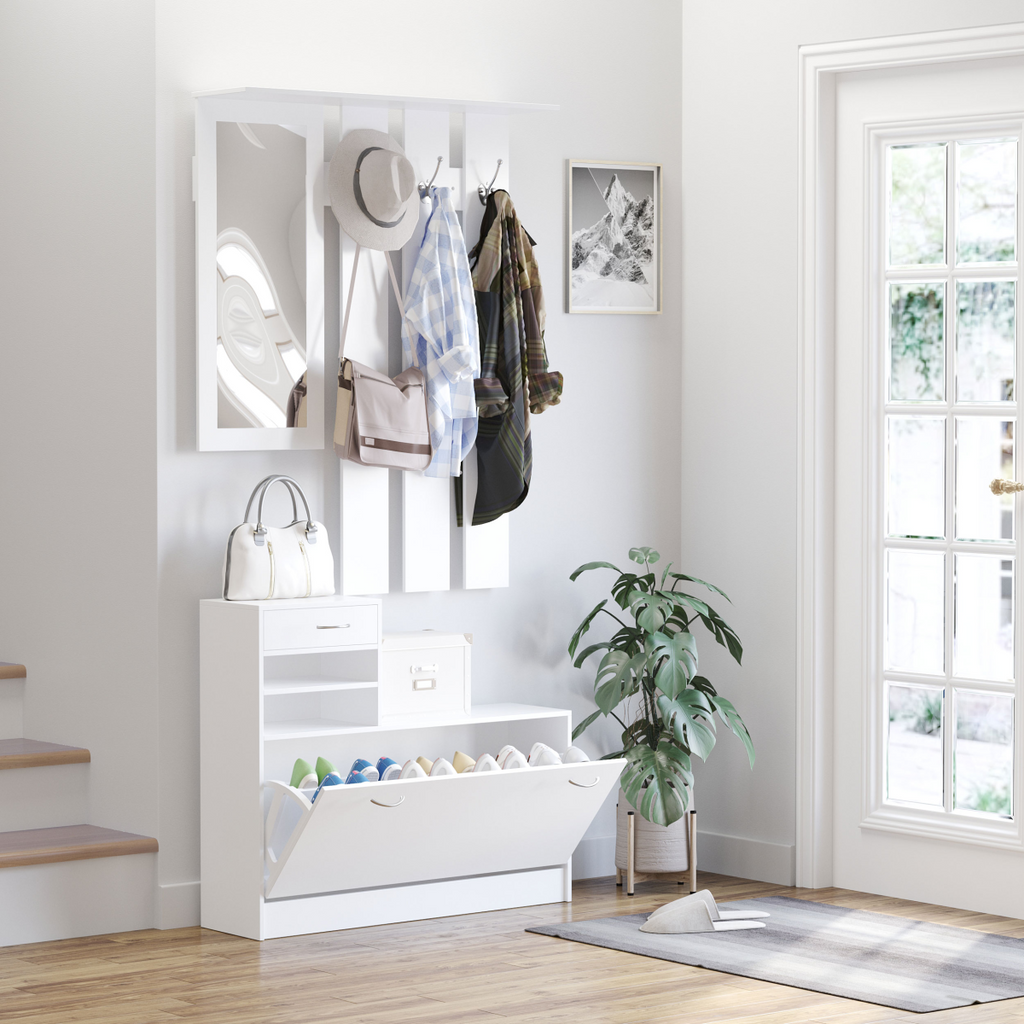 Entryway Organizer Shoe Storage Space Saving Mirror Chest Drawer