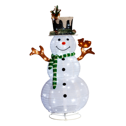 1.2M Lighted Snowman and Squirrel Christmas Yard Decorations, Pre-lit Pull Up Snowman with 120 White LEDs, for Xmas Outdoor Holiday Indoor Decor Lighted Holiday Displays, White
