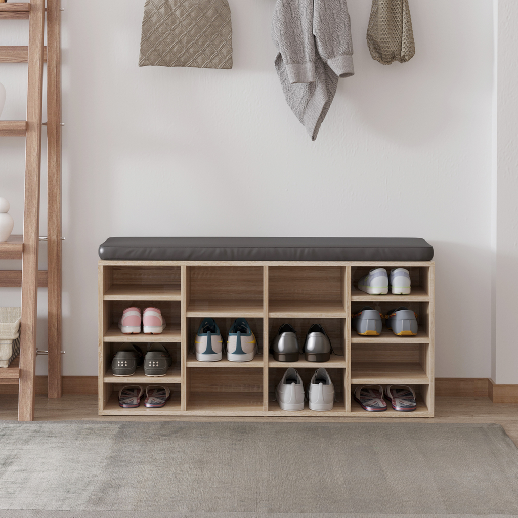 Multi-Storage Shoe Rack 14 Compartments Cushion Moving Shelves  Brown