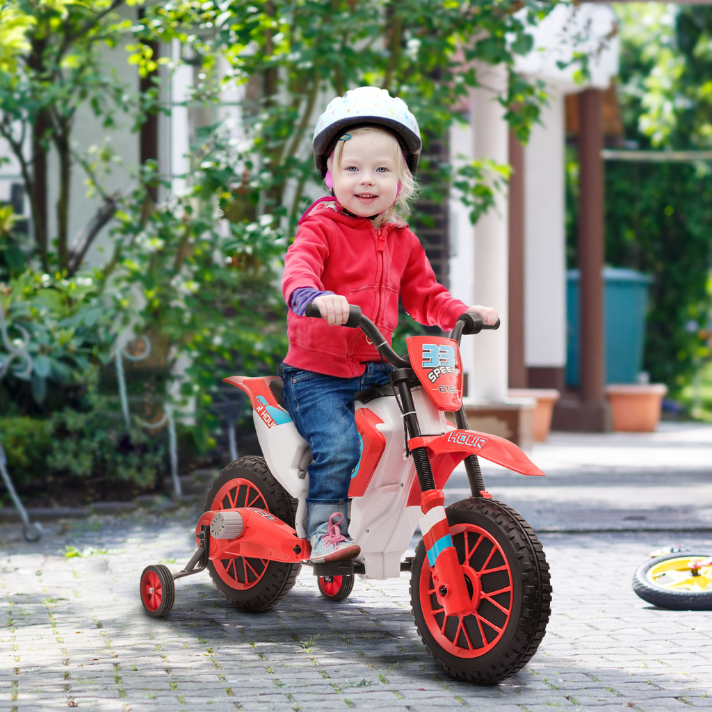 Kids Motorbike Electric Ride-On Toy with Training Wheels, for 3-5 Years - Red