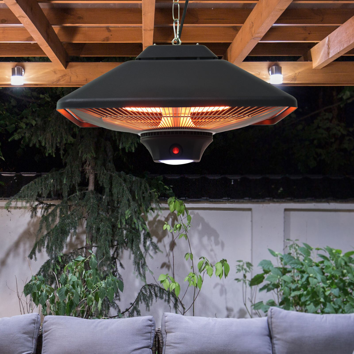 Outsunny 2kw Electric Heater LED Halogen Heating Hanging Light Outdoor Remote