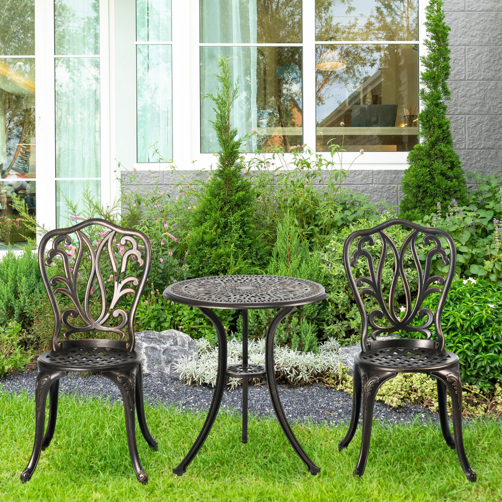 Outsunny 3 Piece Patio Bistro Set Outdoor Table Set with Umbrella Hole Bronze
