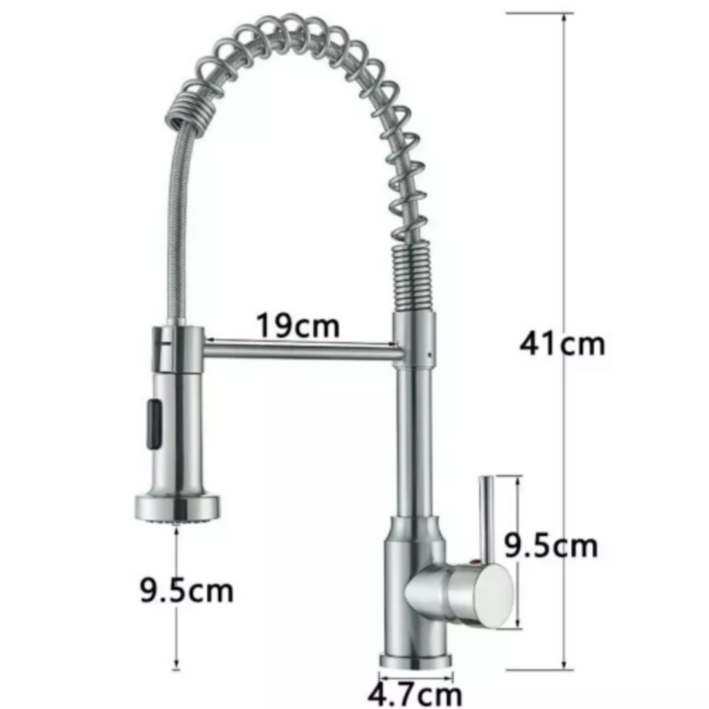 Monobloc Silver Kitchen Sink Mixer Taps with Pull Out Hose Spray Single LeverTap