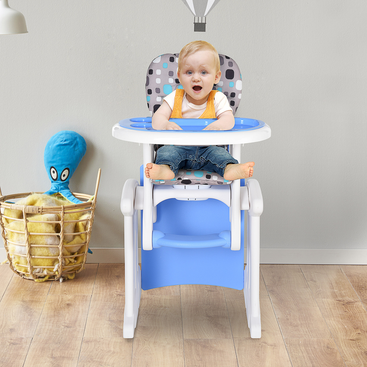 3-in-1 Convertible Baby High Chair Booster Seat with Removable Tray Blue
