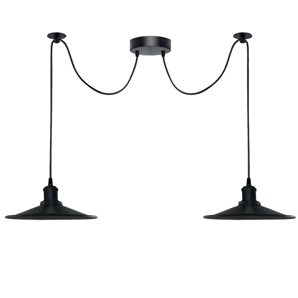 Black Vintage 2 Head Cone shaped shade Ceiling Pendant Light Fitting