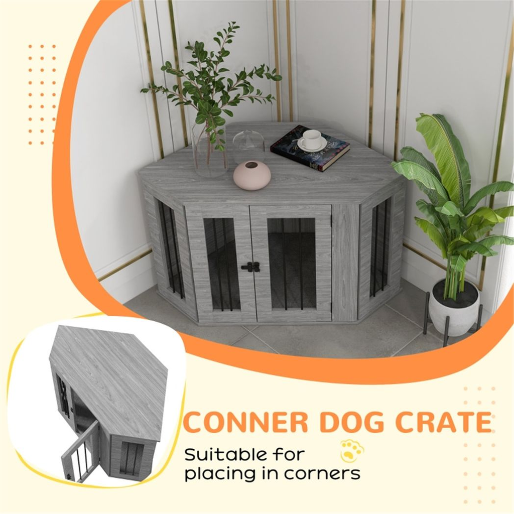 Grey Furniture-Style Dog Crate Side Table – Medium Dogs