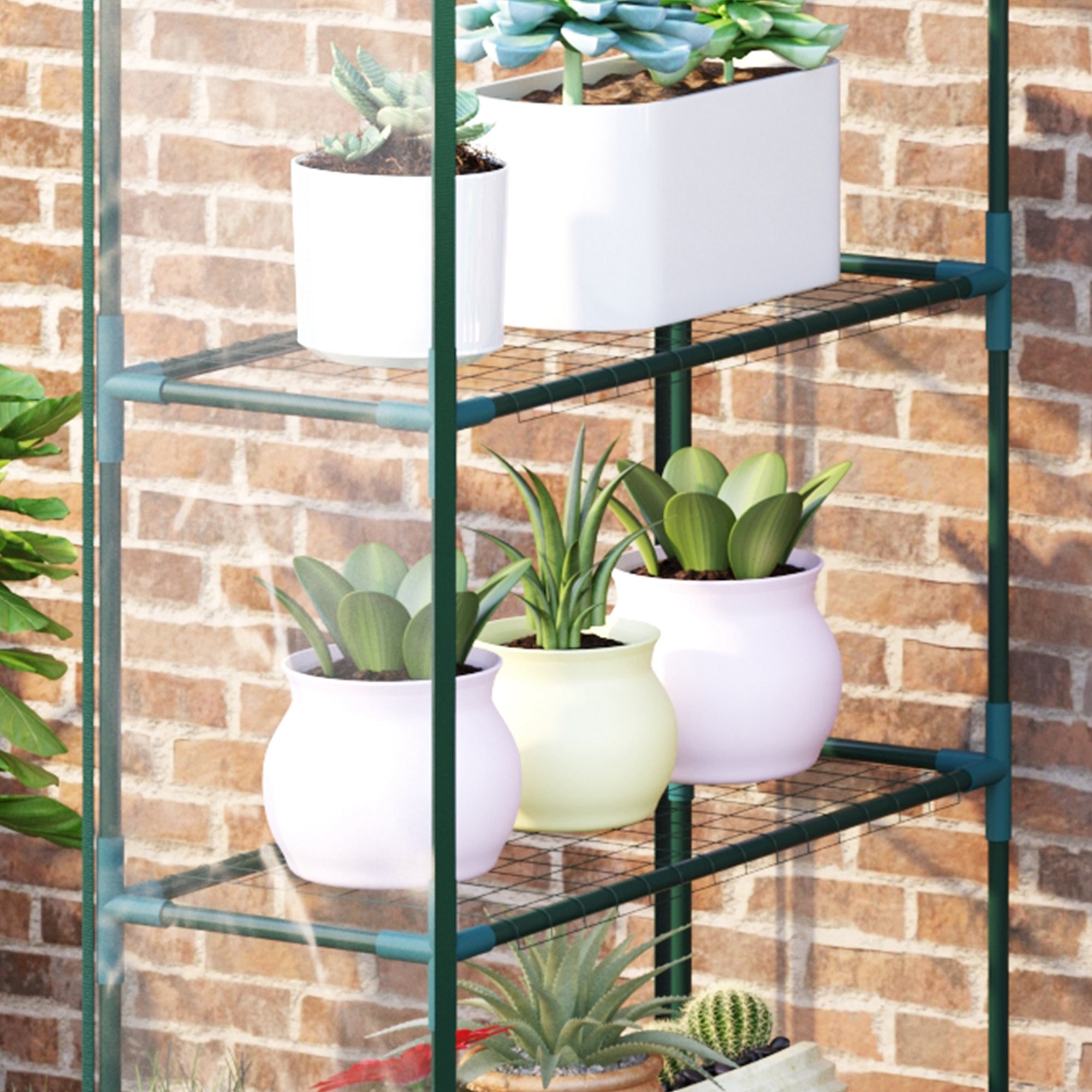 4 Tiers 8 Shelves Metal Frame Walk in Portable Greenhouse 143Lx73Wx195Hcm