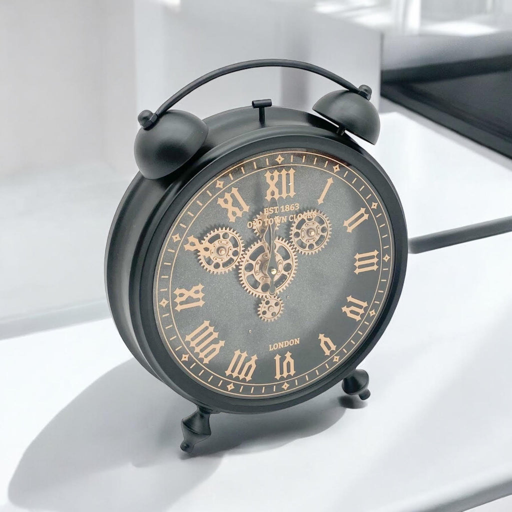 Unique Black and Gold Metal Gear Clock