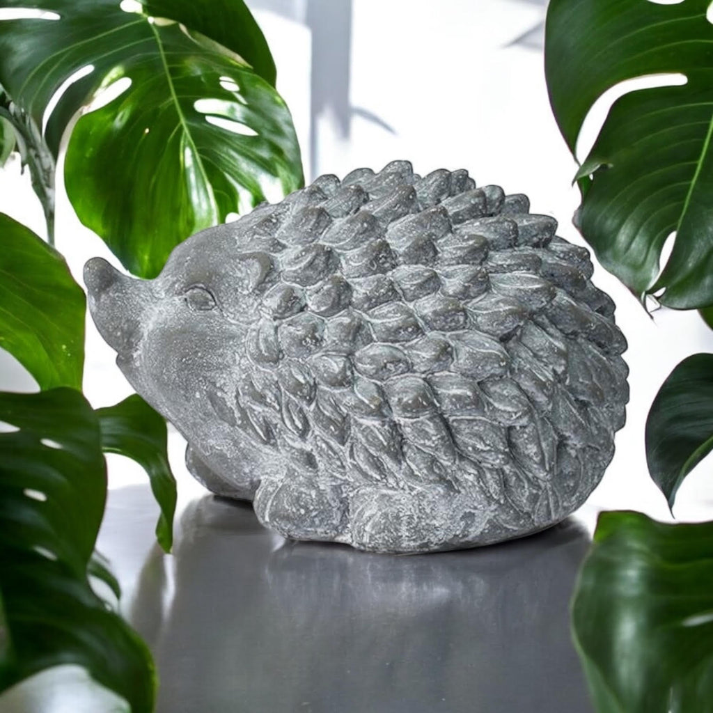 Durable Stone-Look Hedgehog Garden Sculpture (21cm Grey Hedgehog Statue)