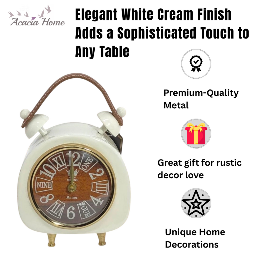 AcaciaHome White Cream Mantel Clock