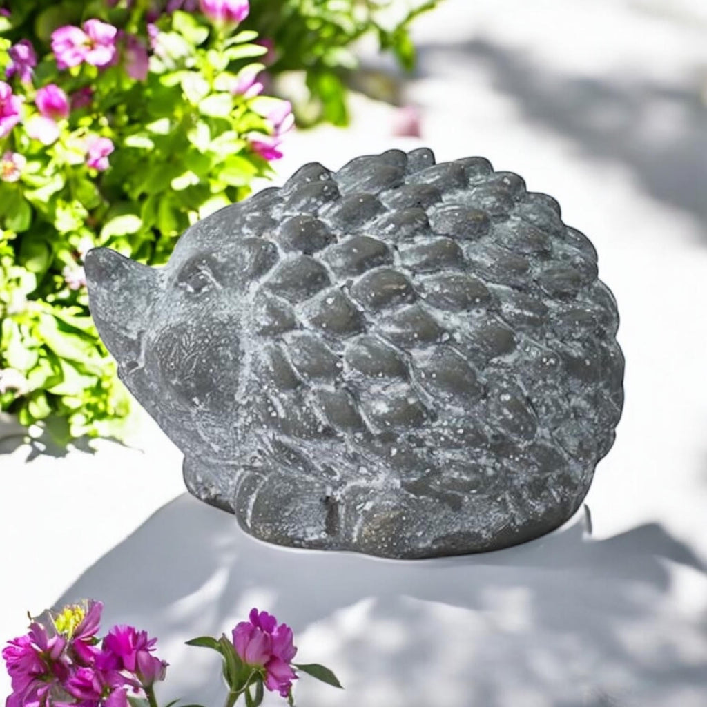 Durable Stone-Look Hedgehog Garden Sculpture (10cm Grey Hedgehog Statue)