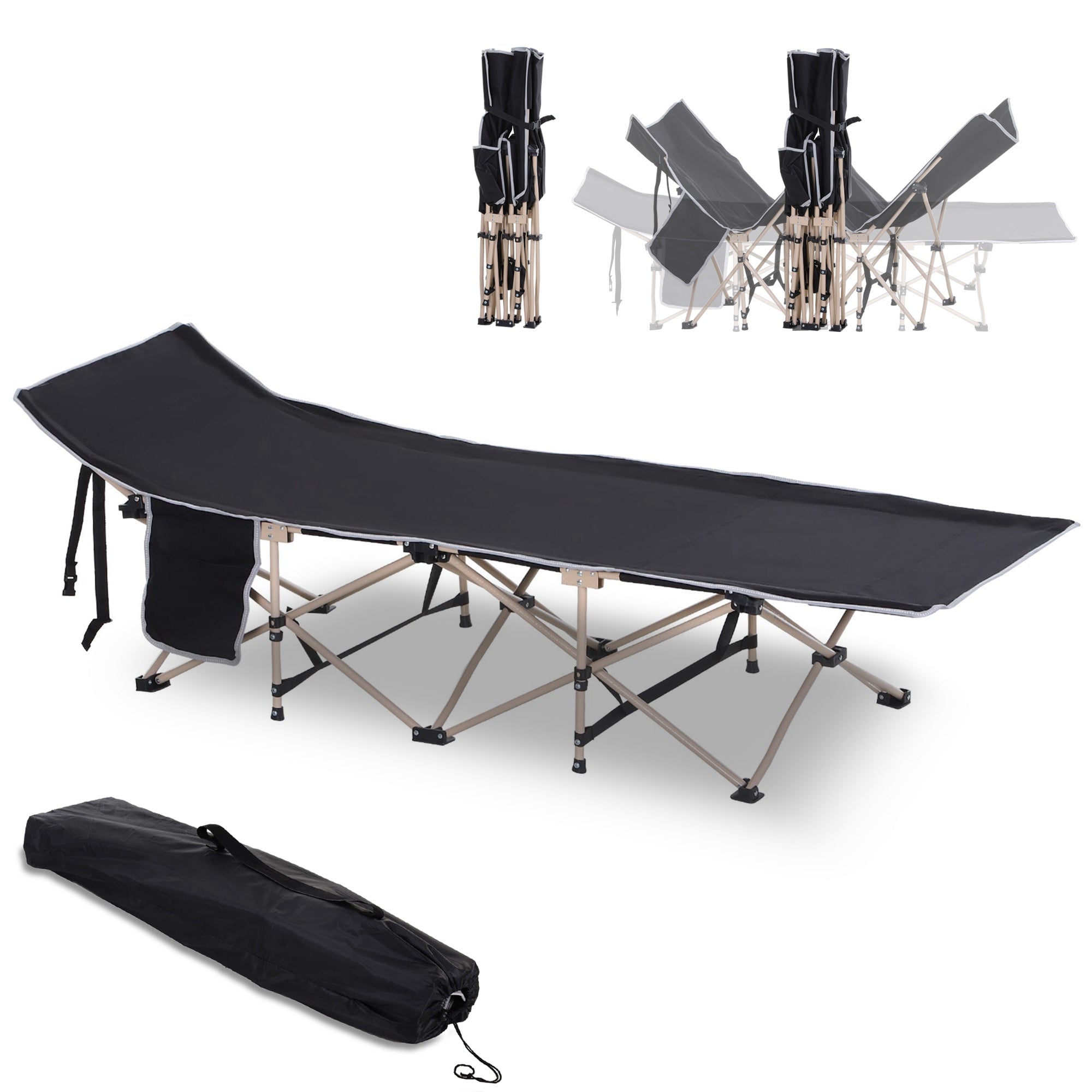 Single Portable Outdoor Military Sleeping Bed Camping Cot Black Outsunny