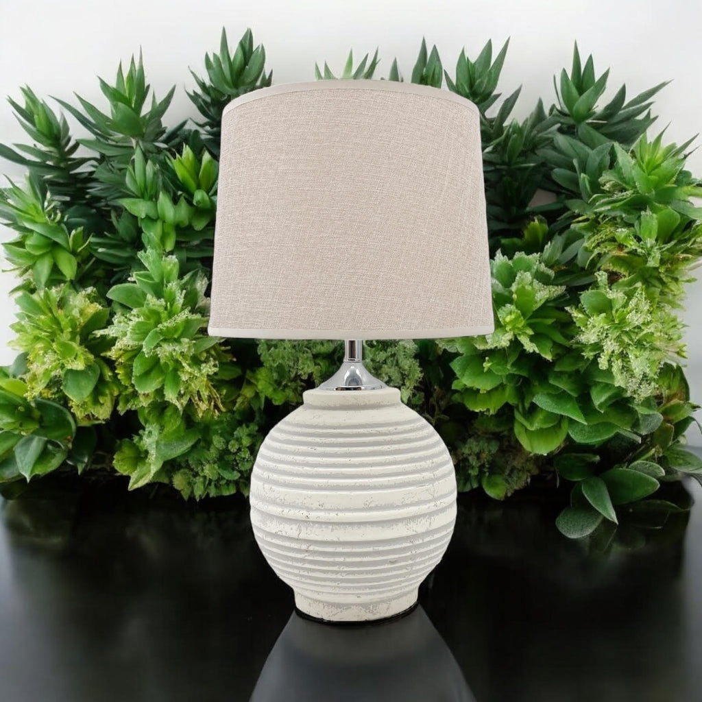AcaciaHome Elegant Ceramic Table Lamp with Fabric Drum Shade (44cm Cream Lamp)
