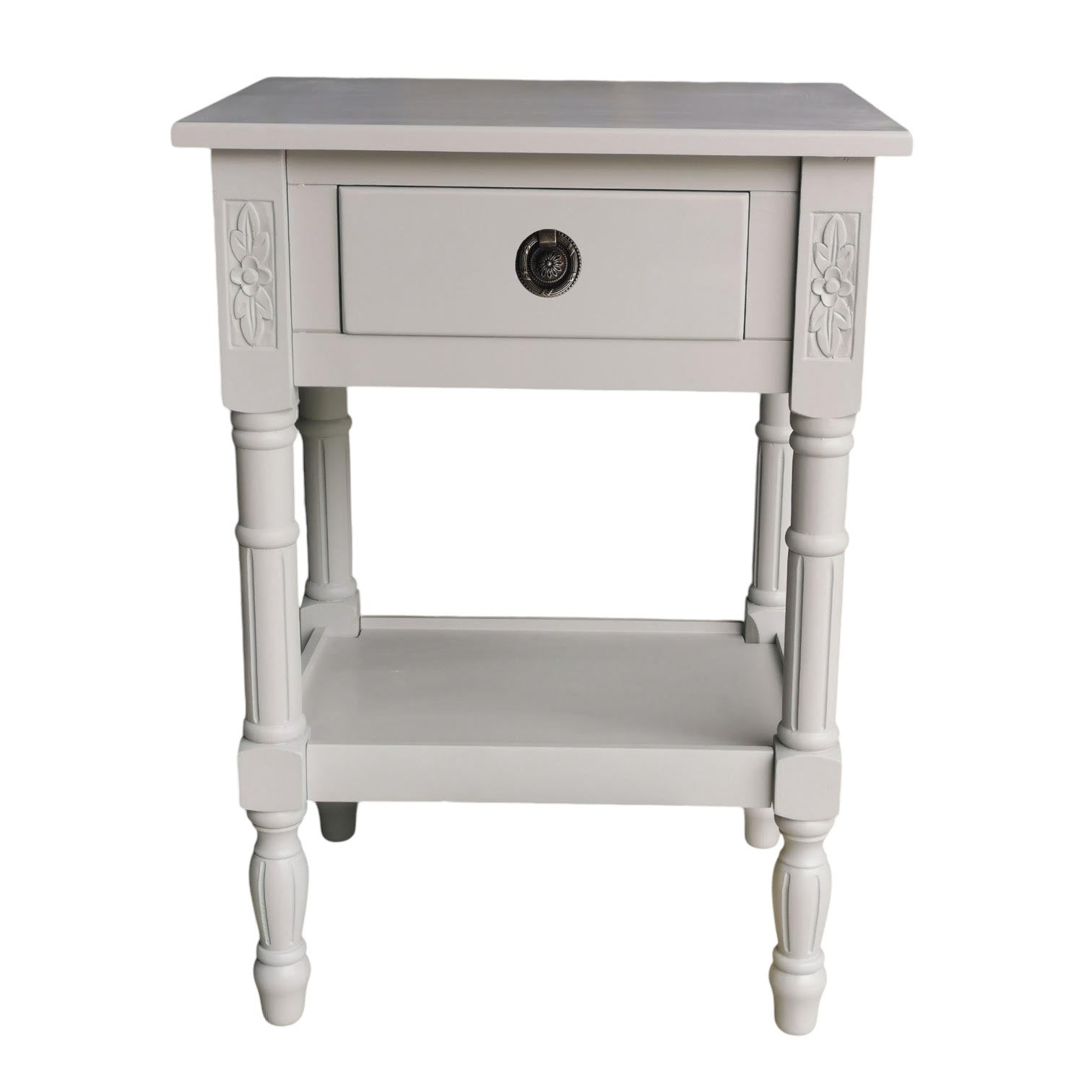 Bedside Wooden Side Table with 1 Drawer and Shelf (Floral, Grey)