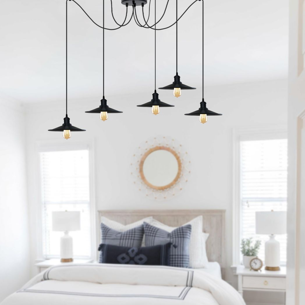 Black Vintage 5 Head Cone shaped shade Ceiling Pendant Light Fitting