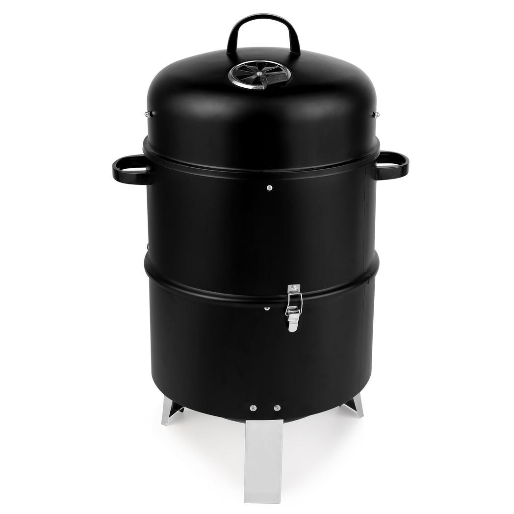 Vertical Steel Charcoal Smoker, Heavy Duty Double Layer Round BBQ Grill
