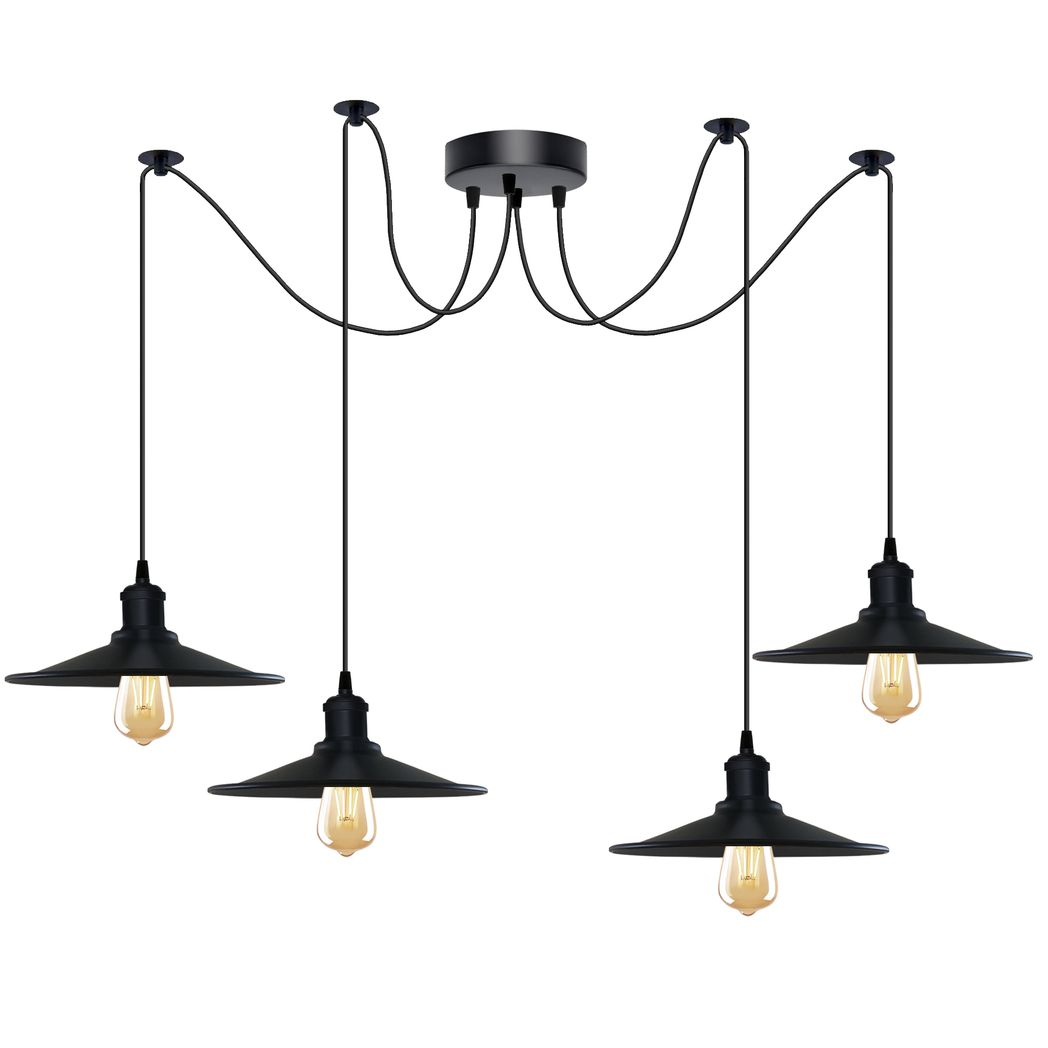 Black Vintage 4 Head Cone shaped shade Ceiling Pendant Light Fitting