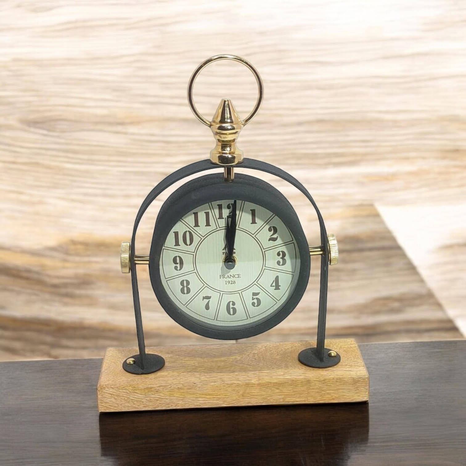 Silent Sweep Black Mantel Clock (23 cm – Arabic Numeral Dial)