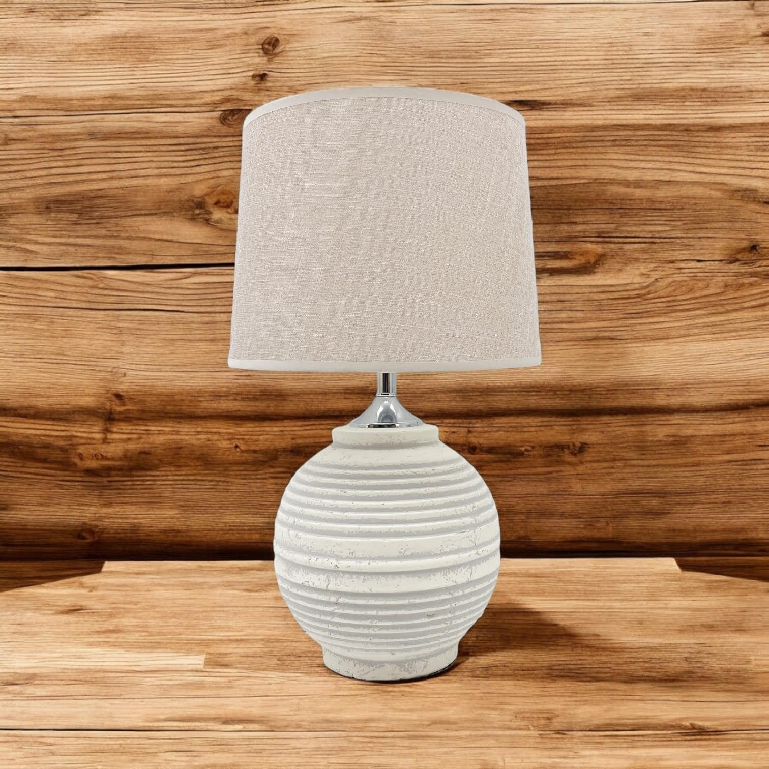 AcaciaHome Elegant Ceramic Table Lamp with Fabric Drum Shade (44cm Cream Lamp)