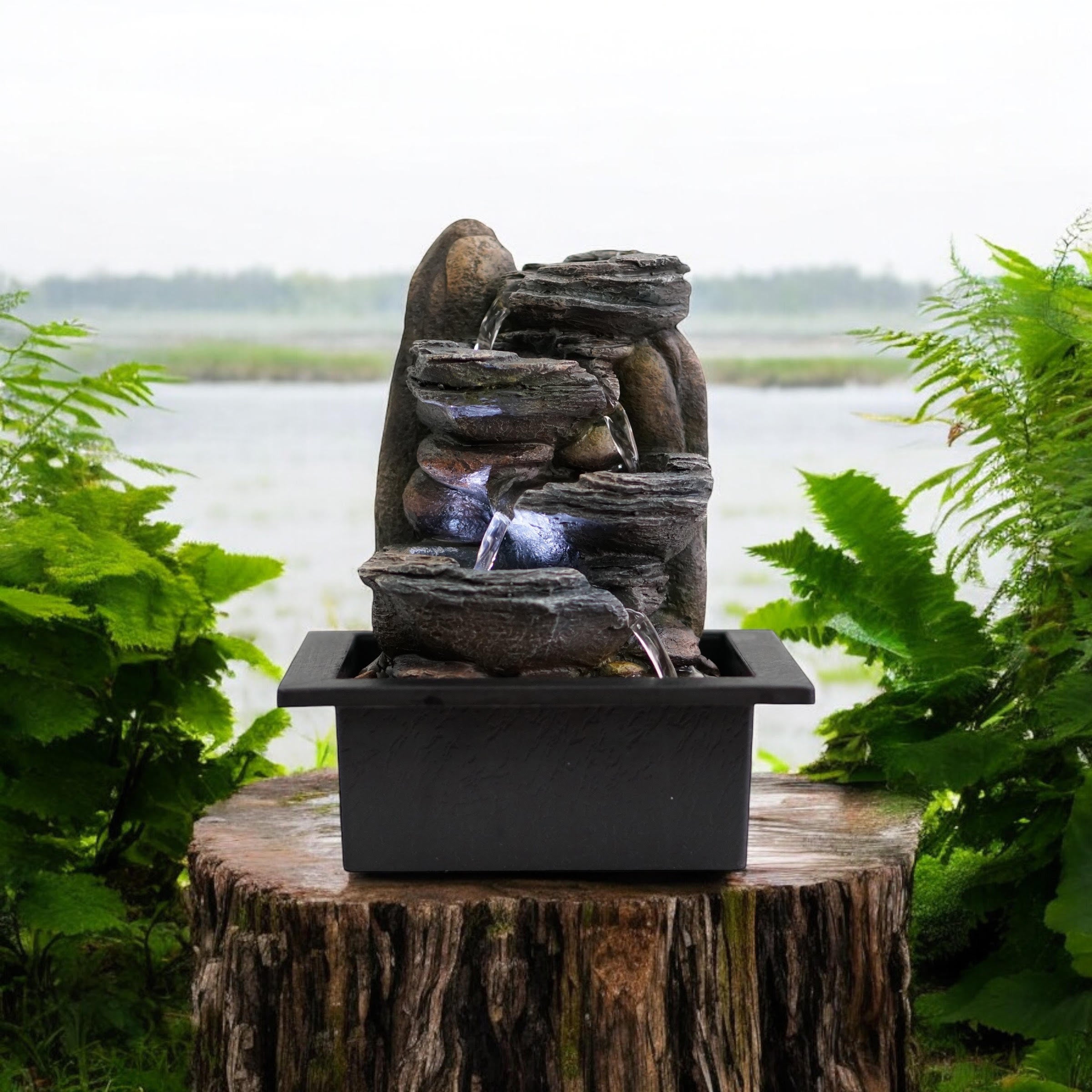Water Feature Indoor Outdoor LED Fountain (Dark Grey Waterfall)
